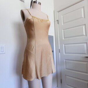 Vintage Victoria's Secret Golden Silky Slip Dress with Gold Embroidered Bustier